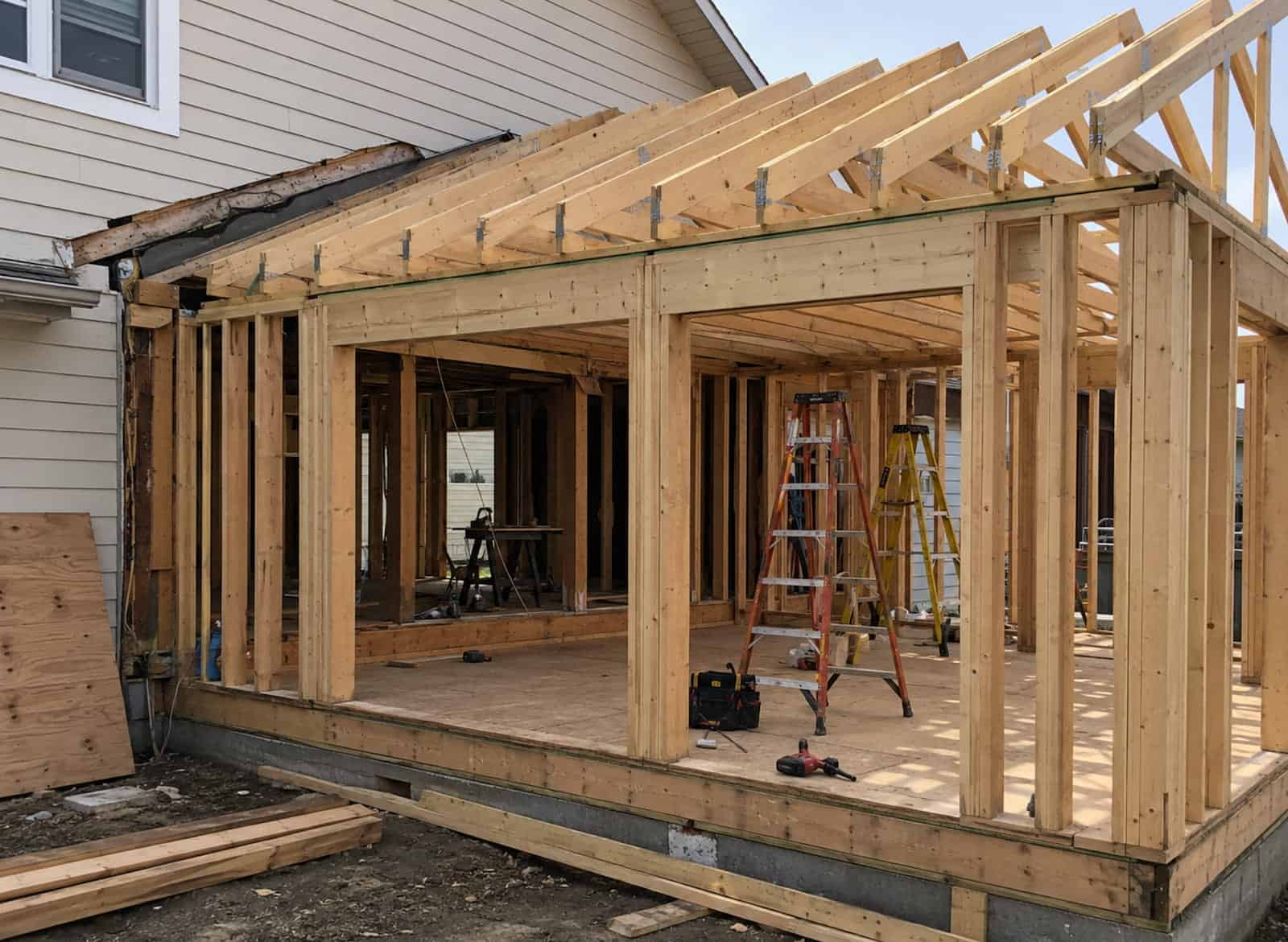 Home addition framing tied into existing structure in Ocala Florida