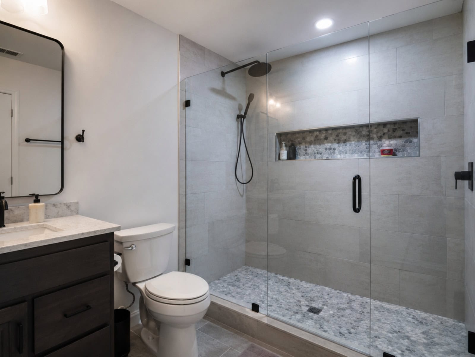 Tiled walk-in shower with glass enclosure in Ocala FL