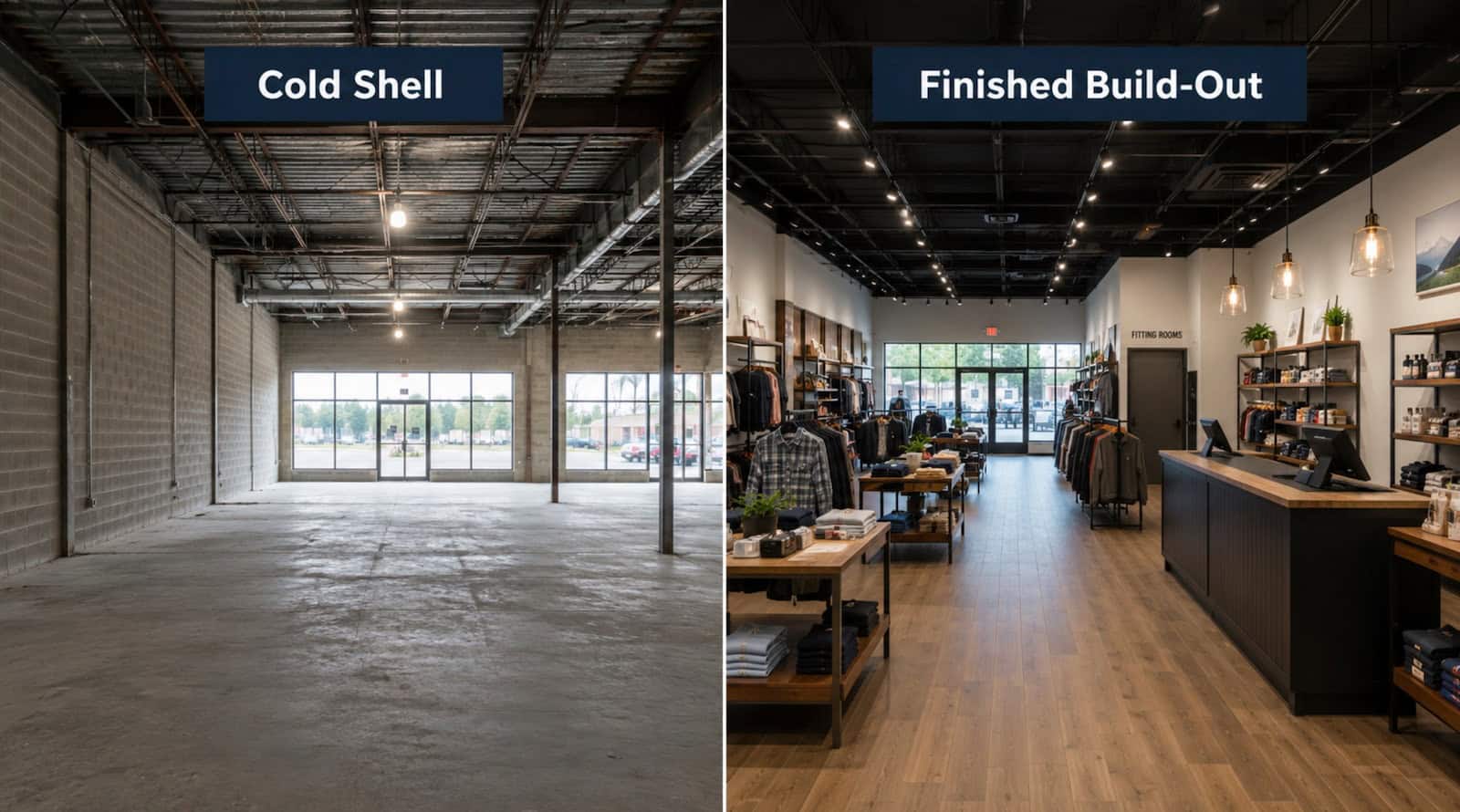 Retail build-out from cold shell to finished space in Central Florida